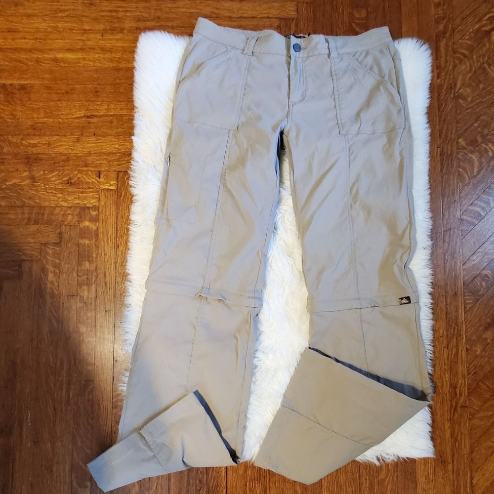 Prana Monarch Convertible pants womens 12 tall khaki tan zip off shorts hiking